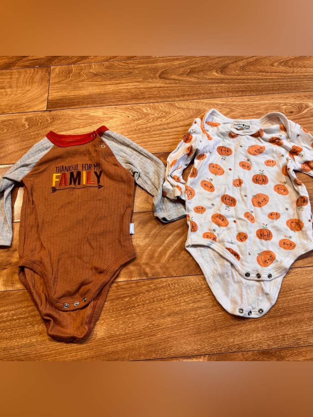Carter's Orange & White Pumpkin Print and Thanksgiving One-Piece Bodysuit Set